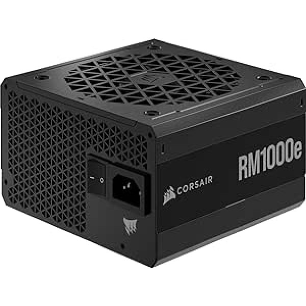 Corsair RM1000e pilnībā modulārs zema trokšņa līmeņa ATX barošanas avots (divi EPS12V pieslēgvietas, kondensatori ar nominālo temperatūru 105°C, 80 PLUS zelta efektivitāte, moderns gaidstāves atbalsts) Melns