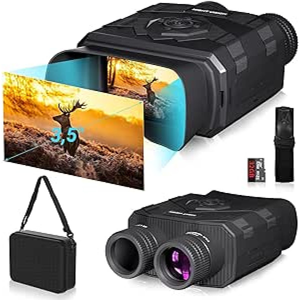 Cozion digitālais infrasarkanais binoklis ar Night Vision 1080P HD 8X digitālās tālummaiņas infrasarkano staru kameru 500 m diapazonā 3,5 collu LCD displejs pilnīgā tumsā, putnu vērošanai kempingā ar Micro 32GB