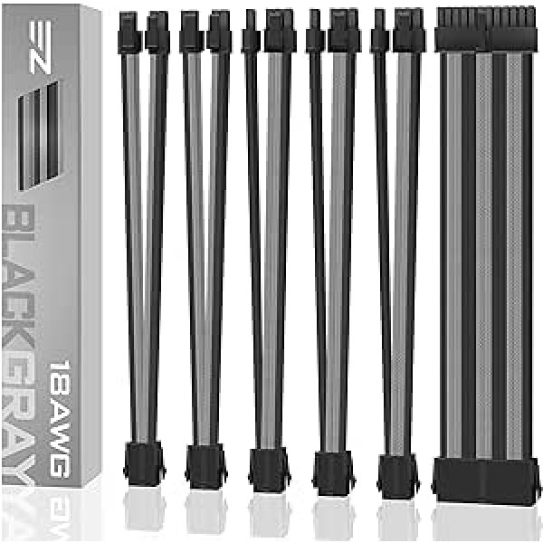 EZDIY-FAB PSU Sheathed Mod Custom GPU PC Soft Nylon Braided Extension Cable with Comb Set 24 Pin 3 x 8 Pin to 6 + 2 Pin 2 x 8 Pin to 4 + 4 Pin 300mm