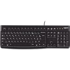 Logitech K120 Business Wired Keyboard for Windows and Linux, USB port, Silent Touch, rugged, splash-proof, keyboard stand, Belgian AZERTY layout Black