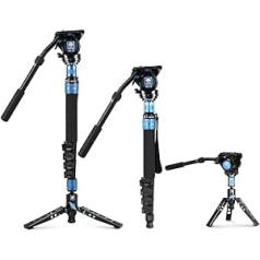 SIRUI P-325FS oglekļa šķiedras kameru video monopods ar statīvu, 59 collas, viegls, ar VH-10 šķidro video galvu, salokāmām slēdzenēm DSLR kamerai, maksimālā slodze 6 kg