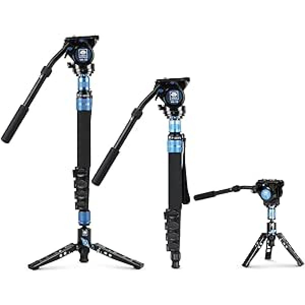 SIRUI P-325FS oglekļa šķiedras kameru video monopods ar statīvu, 59 collas, viegls, ar VH-10 šķidro video galvu, salokāmām slēdzenēm DSLR kamerai, maksimālā slodze 6 kg