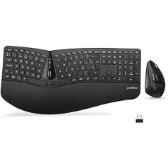 Perixx Periduo-605 ES, Pack de Teclado Ergonómico Inalámbrico - Separación de teclas y Ratón Vertical Con reposa muñeca y Teclas de Membrana Low Profile - QWERTY Español