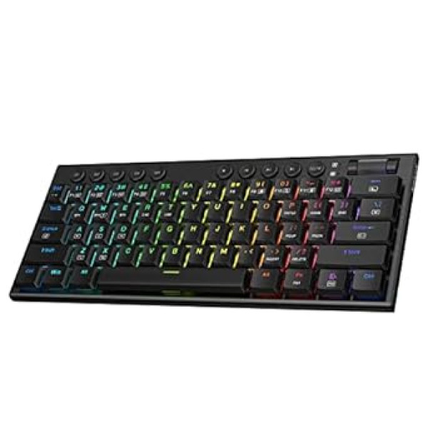 Redragon K632 PRO 60% bezvadu RGB mehāniskā tastatūra, Bluetooth/2,4 GHz/vadu trīsrežīmu īpaši plāna zema profila spēļu tastatūra ar savienojumu bez kavēšanās, speciāla multivides vadība