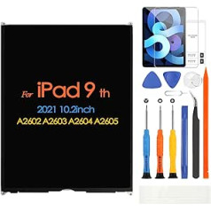 Paredzēts iPad 9 A2602 A2603 A2604 A2605 LCD ekrānam iPad 2021 10,2 collu displeja matricas ekrāna rezerves daļu remontam ar rūdīta stikla ekrāna aizsargu (not Touch Digitalizer)