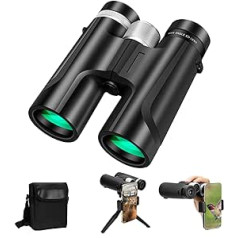 12X42 Roof Prism HD Binoculars for Adults with Phone Adapter and Foldable Tripod, Compact Binoculars for Bird Watching, Hunting, Stargazing, Travel, Sports and Concerts