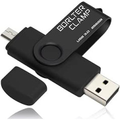 BORLTER CLAMP 256 GB USB zibatmiņas karte 2 in1 Dual Port USB 3.0 Memory Stick OTG zibatmiņas disks mikro USB savienojumam Android viedtālruņa planšetdatoriem un datoriem (melns)