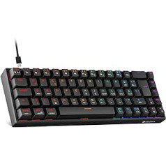 KOORUI Mechanical Keyboard, 60% Gaming Keyboard with 12 Keys, Multifunctional Button, USB Cable, Full Key Rollover, German Layout, QWERTZ for Windows, MacOS, Linux, Red Switch, Black