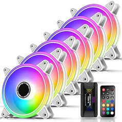 EZDIY-FAB Moonlight Ventola da 120 mm RGB Case with 10-Port Fan Hub X e Telecomando, Scheda Madre Aura SYNC, Controllo della Velocity? Ventola Indirizzabile per PC Case-Bianco 6 Pack