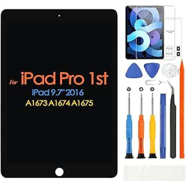 ARSSLY LCD ekrāns iPad Pro 9.7 A1673 A1674 A1675 2016. gada paaudzes displeja digitalizatora skārienekrāna stikla paneļa nomaiņas komplekts ar instrumentiem (melns, 9,7 collas)