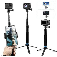 AuyKoo Pole Extendable Selfie Stick, Handheld Waterproof Telescopic Pole, Travel Monopod Tripod Mount Stand for Fusion Hero7 Black Hero 5 6 7 8 9 10 11 Black Cameras