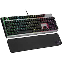 Cooler Master CK351 mehāniskā spēļu tastatūra ar optiskiem slēdžiem — sarkani slēdži (karsti maināmi), pilna NKRO, RGB uz vienu taustiņu (MasterPlus+), plaukstas balsts, pilna izmēra tastatūra ar kabeli, QWERTZ