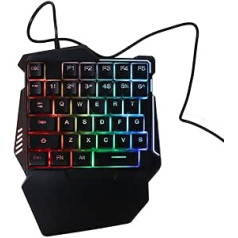 RGB aizmugurgaismota spēļu tastatūra ar vienu roku klusi taustiņi 35 taustiņi, ergonomisks dizains ar plaukstas balstu un RGB fona apgaismojumu