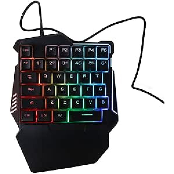 RGB aizmugurgaismota spēļu tastatūra ar vienu roku klusi taustiņi 35 taustiņi, ergonomisks dizains ar plaukstas balstu un RGB fona apgaismojumu