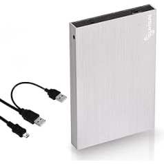 SUHSAI 250 GB ārējais pārnēsājamais cietais disks 2,5 collu uzglabāšanas/dublēšanas disks ar USB 2.0 atmiņas paplašināšanas cietais disks Plāns cietais disks, kas saderīgs ar Mac PC klēpjdatora galddatoru (sudraba krāsā)