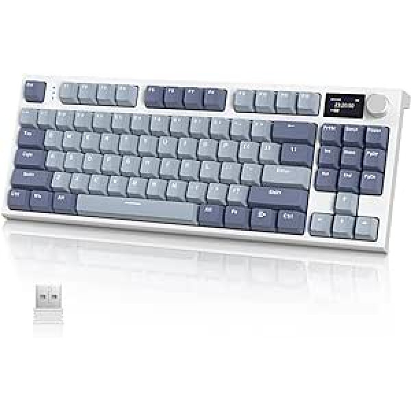 VGN GAMEPOWER RK86 mehāniskā spēļu tastatūra bezvadu 75% TKL, 2.4G bezvadu/Bluetooth/USB-C, RGB blīvējuma tastatūra M75 QWERTY ar krāsainu displeju, pagriežamo pogu, karstās maiņas lineāro slēdzi, lavanda