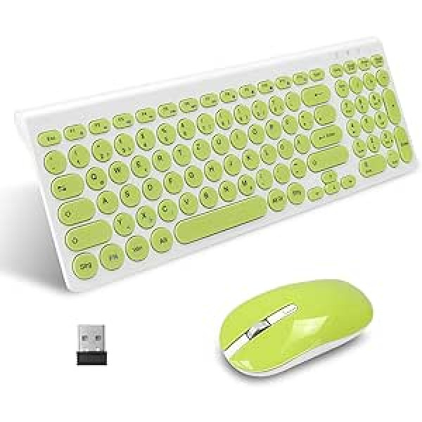 LeadsaiL, bezvadu tastatūras peles komplekts, ergonomiskā pele un tastatūra, bezvadu datora tastatūra un pele, vācu QWERTZ izkārtojums, klusas tastatūras un peles pogas, MacOS dators, klēpjdators, zaļa