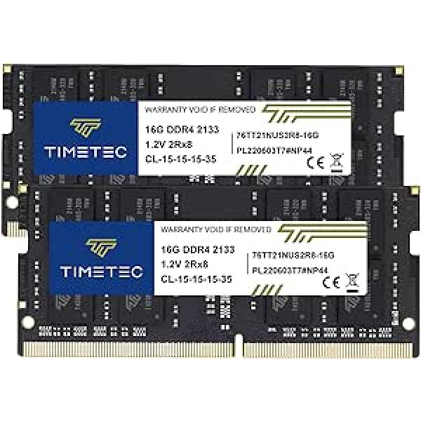 Timetec 32GB Kit (2 x 16GB) DDR4 2133MHz PC4-17000 Non-ECC Unbuffered 1.2V CL15 2Rx8 Dual Rank 260-Pin SODIMM Laptop Notebook PC Computer Memory RAM Module Upgrade (32GB KIT (2x16GB))