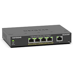 NETGEAR GS305EP PoE jungiklis 4 prievadų Gigabit Ethernet LAN jungiklis PoE+ 63W Plus (5 prievadai Plug and Play, valdomas tinklo jungiklis PoE, IGMP Snooping, QoS, VLAN, metalinis korpusas be ventiliatoriaus)