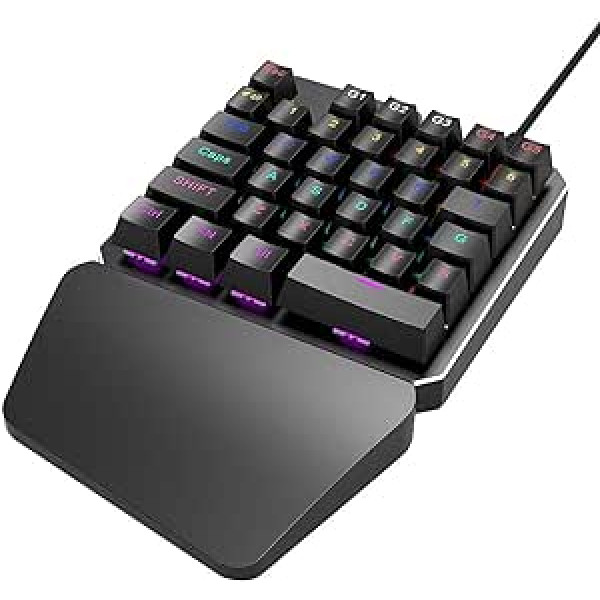 FELiCON vienas rokas mehāniskā spēļu tastatūra ar 35 taustiņiem RS-7 USB vadu krāsains Rainbow LED fona apgaismojums Pretspoguļu spēļu tastatūras ar plaukstas balstu klēpjdatoram