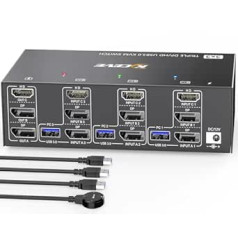 KVM Switch 3 PC 3 Monitors 8K @ 60Hz 4K @ 144Hz, Triple Monitor HDMI + 2 Displayport KVM Switch for 3 PC Parts 3 Monitors and 4 USB 3.0 ierīces ar 12 V DC barošanas avotu, vadu tālvadības pulti un 2