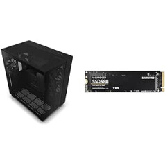 NZXT H9 Flow – CM-H91FB-01 – Dviejų kamerų ATX vidutinio bokšto kompiuterio žaidimų dėklas ir Samsung 980 NVMe M.2 SSD, 1 TB, PCIe 3.0, 3500 MB/s skaitymas