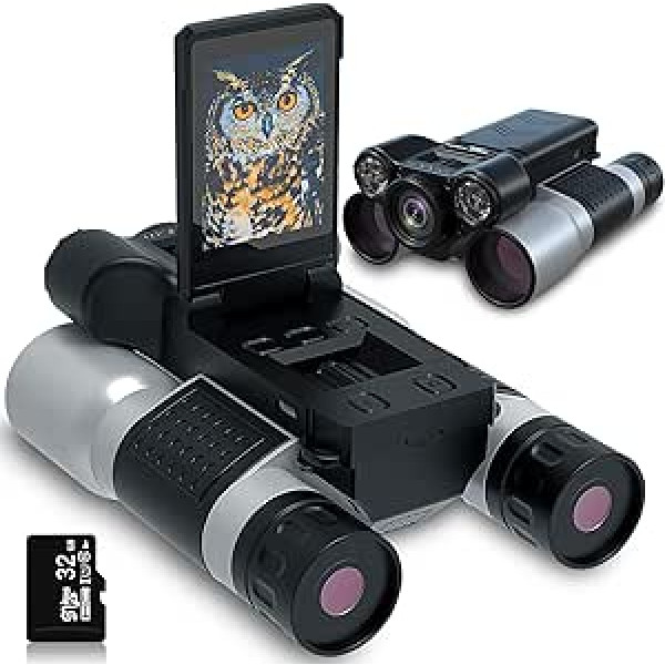 Binoculars with Digital Camera, zonyee Night Vision with Binoculars, HD Digital Binoculars Night Vision 12X Zoom, 2.0 Inch Large Screen for Bird Watching, Football Game or Concert with 32G Card