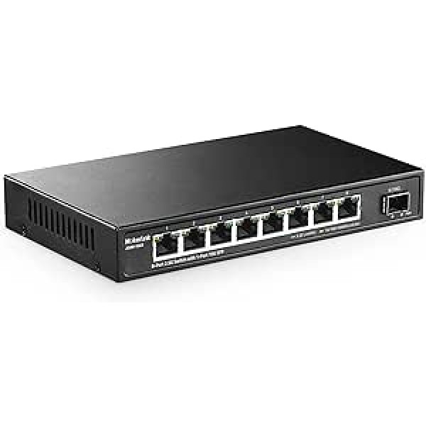 MokerLink 8 Port 2.5G Ethernet jungiklis su 10G SFP, 8 x 2.5G Base-T prievadai, suderinami su 10/100/1000Mbps, metalinis nevaldomas tinklo jungiklis be ventiliatoriaus