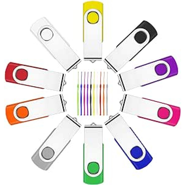 Fesaymi USB zibatmiņas karte 2 GB 2 GB 2.0 zibatmiņas disks Daudzkrāsains Memory Stick 360° rotācijas ātrgaitas atmiņas karte ar auklu (2 GB, iepakojumā 10)