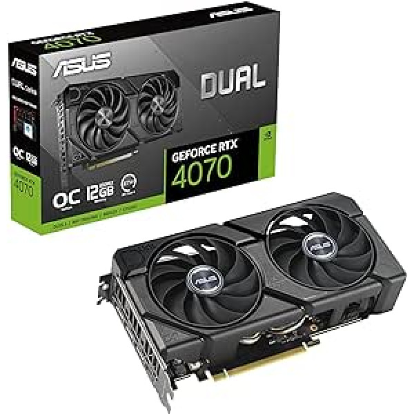 ASUS Dual GeForce RTX 4070 EVO OC Edition 12GB GDDR6X spēļu grafikas karte (Nvidia GeForce RTX4070 DLSS 3, PCIe 4.0, 1x HDMI 2.1a, 3X DisplayPort 1.4a, DUAL-RTX4070-EVO1, Black)