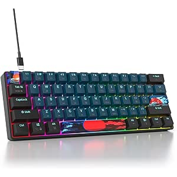 SOLIDEE pārnēsājama 60% mehāniskā spēļu tastatūra, 61 taustiņu kompaktais RGB LED fona apgaismojums, vadu tastatūra ar USB tipa C kabeli, lineārs sarkans slēdzis operētājsistēmai Windows PC Mac (61 Monstor)