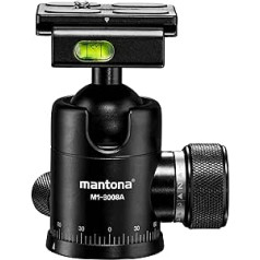 Mantona Onyx 8 Kugelkopf (M1-3008A) Arca-Swiss kompatible Schnellwechselplatte 50 mm, professionelle Verarbeitung für DSLR, spiegellose Kamera, Systemkamera, Digitalkamera, Camcorder schwarz