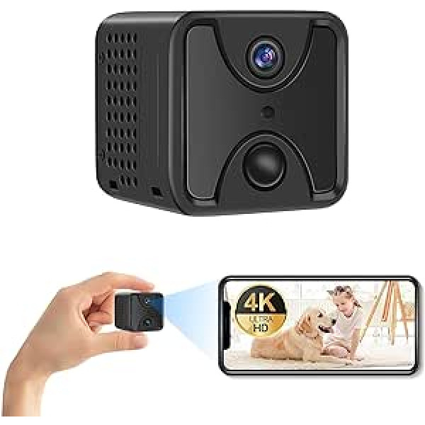 Yadayuki mini kamera WiFi, 4K novērošanas kamera HD 160° WiFi mikro maza kamera mobilais tālrunis nakts redzamības PIR kustības noteikšana 8 stundu ierakstīšana ar kustības sensora nakts redzamības kameru mājām un