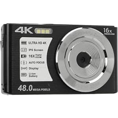 4K digitālā kamera, pārnēsājama kompaktkamera, 2,8 collu ekrāns, 16x digitālā tālummaiņa, 48 megapikseļi, 4K video izšķirtspēja, iebūvēta apgaismojoša zibspuldze, piemērota iesācējiem un pusaudžiem (melnā krāsā)