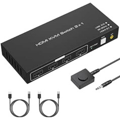 VPFET KVM slēdzis HDMI 2 ports 8K60Hz 4K120Hz 4 portu USB 2.0 2 datoriem 1 monitors Koplietošana Tastatūra Pele Printera atbalsts Vadu galddatora kontrolleris Iekļauts 2 USB 2.0 kabeļi