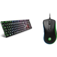 Sharkoon PureWriter RGB mehāniskā zema profila tastatūra (RGB apgaismojums, zili slēdži, plakanie taustiņi) zils slēdzis un Skiller SGM2 RGB spēļu pele, optiskā 6400 DPI, ergonomiska daudzkrāsaina forma