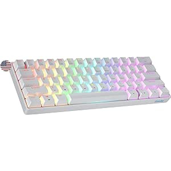 Geeky GK61 SE 60% mehāniskā spēļu tastatūra, 61 taustiņu daudzkrāsu RGB LED fona apgaismojums PC/Mac spēlētājiem, ANSI US American izkārtojums (balts, mehāniski brūns)