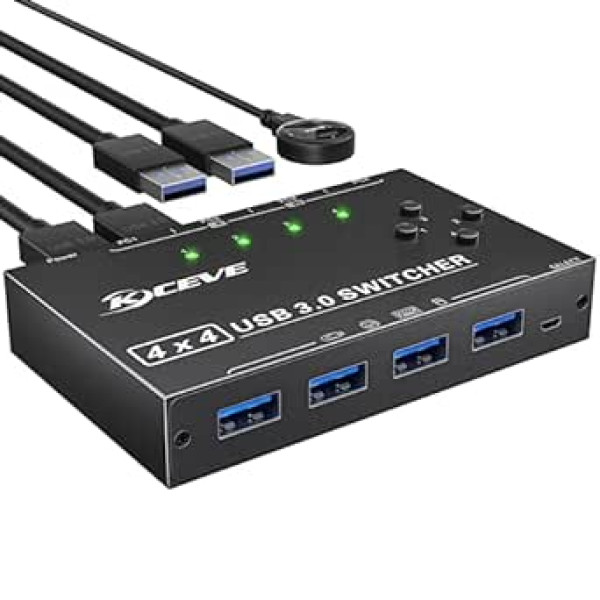 USB 3.0 Switch 4 dators, YOUTINGHDAV 4 in 4 out USB Switch 3.0, USB slēdža kaste tastatūrai, pelei, printerim, skenerim, personālajam datoram, ar vadu tālvadības pulti un 4 USB 3.0 kabeļiem