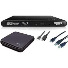 Archgon, Stream UHD ārējais 4K Ultra HD BD DVD atskaņotājs, Blu-ray BDXL ārējais rakstītājs personālajam datoram, Mac klēpjdators, USB 3.0/-C, M-disks, aizsargkārba, ārējais CD BluRay diskdzinis, diskdzinis, alumīnija melns