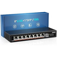 8 portu 2,5 G nepārvaldīts darbvirsmas Ethernet slēdzis ar 10 G SFP, 8 x 2,5 G ports, 60 Gbps pārslēgšanas jauda, savietojams ar 100/1000/2500 Mbps, metāla YuanLey 2,5 Gbe tīkla slēdzis, kas piestiprināts pie sienas