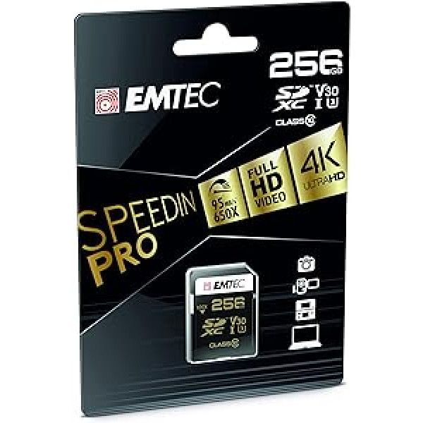 Emtec SPEEDIN Class 10 UHS-1 U3 V30 256GB SD Memory Card