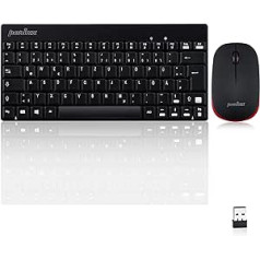 Perixx Periduo-712 804 mini klaviatūros ir pelės rinkinys, belaidis 2,4 GHz su nanoimtuvu juodas, lengvas ir mažas QWERTZ vokiškas išdėstymas juoda, juoda