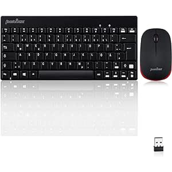 Perixx Periduo-712 804 mini tastatūras un peles komplekts bezvadu 2,4 GHz ar nanouztvērēju melns, gaišs un mazs QWERTZ vācu izkārtojums melns, melns