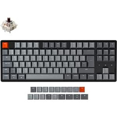 Keychron K8 bezvadu/USB vadu mehāniskā tastatūra, karsti maināma TKL ISO-DE izkārtojums, 87 taustiņi RGB LED fona apgaismojums Gateron Brown slēdzis N-taustiņu apgāšanās, alumīnija rāmis operētājsistēmai Mac Windows