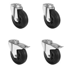 CASCOO SETHPBP200P4S4R0N Wheel Set 2 Back Hole Swivel Castors 2 with Lock Polypropylene Solid Rubber Diameter 200 mm Transport Castors Roller Bearing Load 615 kg (Pack of 4)