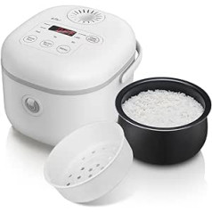 Bear Rice Cooker 3.5 Cups (uncooked) with Steamer, Multifunctional 350 W Electric Rice Cooker Mini, 6 Rice Cooking Functions for 2-4 People, White