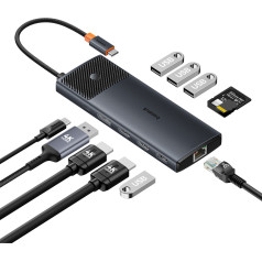 11in1 HUB USB-C adapteris USB-A / PD / HDMI / DP / RJ-45 / SD / TF juodas