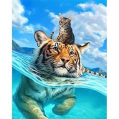 5D Diamond Painting Kits for Adults Children, Full Drill Round Number Crystal Rhinestone Art Craft DIY Painting Kits, for Parents Child Interaction Wall Decoration Home (Tiger 30 x 40 cm)