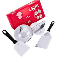 LEÓN Goods Smash Burger Set Nerūsējošā tērauda hamburgeru komplekts gāzes grilam, Fire Plate, Teppanyaki utt. Ietver burgeru lāpstiņu komplektu, smalcinātāju un kausēšanas zvaniņu (L izmērs — 4 gab.)