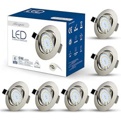 Allesgute komplekts ar 6 LED padziļinātiem prožektoriem, 230 V, regulējami, 5 W prožektori, silti balts, grozāmi padziļināti lukturi, 450 lm ēdamistabai, guļamistabai, virtuvei, viesistabai